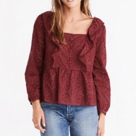 Madewell Eyelet Pom Pom Blouse Medium - Picture 1 of 9